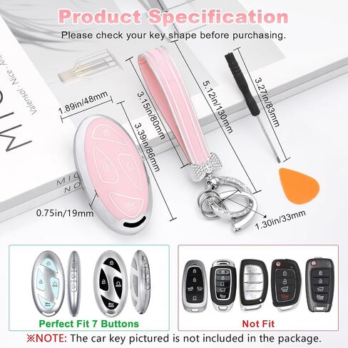 PIFOOG Key Fob Cover for Hyundai 2024 Ioniq 6 Kona Santa Fe Sonata 7 Button Car Smart Keys Shell Case Bling Keychain Full Protector Covers Accessories Women Girly Cute Gold White TPU in Saudi Arabia