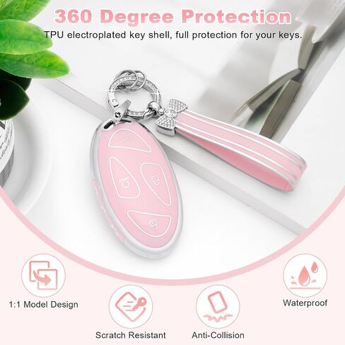 PIFOOG Key Fob Cover for Hyundai 2024 Ioniq 6 Kona Santa Fe Sonata 7 Button Car Smart Keys Shell Case Bling Keychain Full Protector Covers Accessories Women Girly Cute Gold White TPU in Saudi Arabia