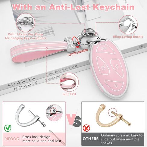 PIFOOG Key Fob Cover for Hyundai 2024 Ioniq 6 Kona Santa Fe Sonata 7 Button Car Smart Keys Shell Case Bling Keychain Full Protector Covers Accessories Women Girly Cute Gold White TPU in Saudi Arabia