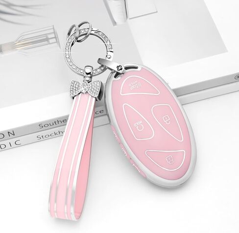 PIFOOG Key Fob Cover for Hyundai 2024 Ioniq 6 Kona Santa Fe Sonata 7 Button Car Smart Keys Shell Case Bling Keychain Full Protector Covers Accessories Women Girly Cute Gold White TPU in Saudi Arabia