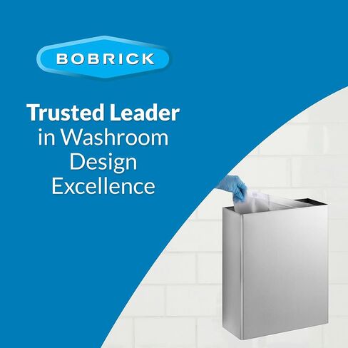BOBRICK 279 وعاء نفايات كلاسيكي من الفولاذ المقاوم للصدأ مثبت على السطح، لمسة نهائية من الساتان، سعة 6.4 جالون، طول 6 بوصات، ارتفاع 18 بوصة، عرض 14 بوصة in Kuwait