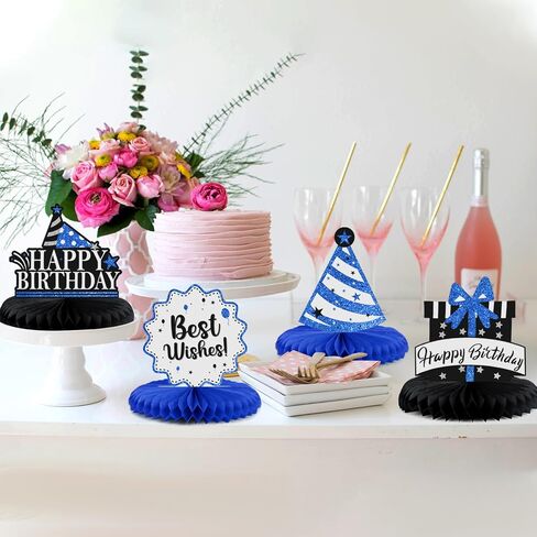 Happy 65th Birthday Party Decorations, Glitter Shiny Honeycomb Table Centerpieces 65 Years Old Birthday Party Photoprop Sign. - Blue Glitter in Saudi Arabia