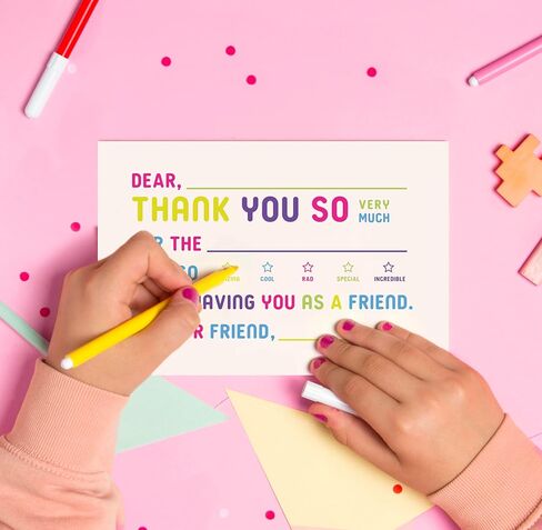 25-Pack Kids Fill-in-the-Blank Thank You Cards with White Envelopes - 4x6 Double-Sided Postcards | Fun and Colorful Design for Birthdays, Holidays, and More (Colorful) in Kuwait