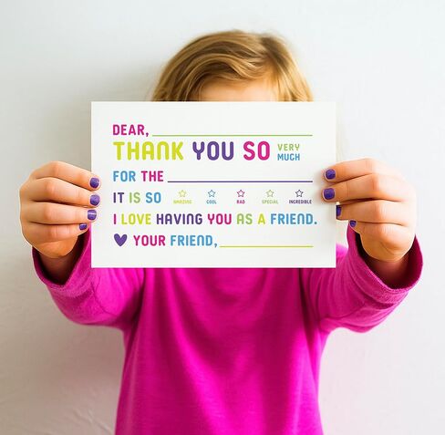 25-Pack Kids Fill-in-the-Blank Thank You Cards with White Envelopes - 4x6 Double-Sided Postcards | Fun and Colorful Design for Birthdays, Holidays, and More (Colorful) in Kuwait
