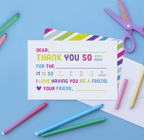 25-Pack Kids Fill-in-the-Blank Thank You Cards with White Envelopes - 4x6 Double-Sided Postcards | Fun and Colorful Design for Birthdays, Holidays, and More (Colorful) in Kuwait