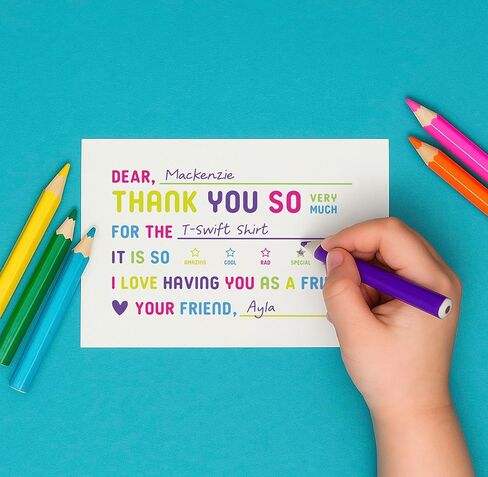 25-Pack Kids Fill-in-the-Blank Thank You Cards with White Envelopes - 4x6 Double-Sided Postcards | Fun and Colorful Design for Birthdays, Holidays, and More (Colorful) in Kuwait