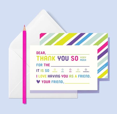 25-Pack Kids Fill-in-the-Blank Thank You Cards with White Envelopes - 4x6 Double-Sided Postcards | Fun and Colorful Design for Birthdays, Holidays, and More (Colorful) in Kuwait