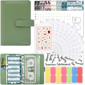 Money Organizer for Cash,44 PCS Budget Binder with Money Saving Challenge Expense Sheets, A6 Refillable 6 Ring Faux Leather Budget Binder, Envelope Savings Challenges Book for Home Office School