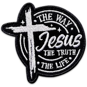 Jesus The Way The Truth The Life Embroidered Patch Christian Religious Embroidery Patches Bible Verse Scripture Sew On Iron On Cross Faith Patch for Clothes Backpacks Hats Jackets 3x2.8 Inches