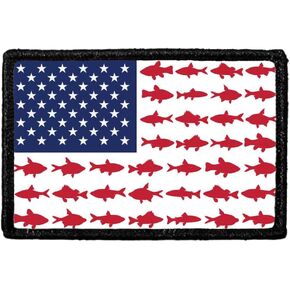 US Flag - Fish Morale Patch | Hook and Loop Attach for Hats, Jeans, Vest, Coat | 2x3 in | by Pull Patch
