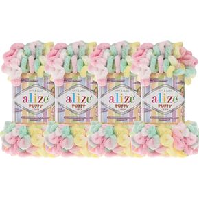 Alize Puffy Color Baby Blanket Yarn Lot of 4skn 400gr 39.3 yds 100% Micropolyester Soft Yarn Hand Knitting Yarn (5862)