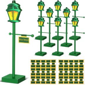 8 Pcs Green Street Sign Lamp Post Centerpiece Wooden Lamp Post with Street Party Sign Sticker for Toy Decor Friend Birthday Party Supplies Decoration