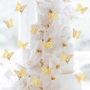 48PCS Laser 3D Gold Butterfly Cupcake Toppers, Hollow Butterfly Cake Decorations, Suitable for Baby Baptism, Wedding, Birthday Party, Wall Sticker Decoration (8 Styles)