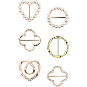 6 PCS Scarf Ring Clips for Women, T-shirt Ties Clips Silk Scarf Buckle Shirt Cinch Clip, Fashion Metal Clothes Corner Knotted Ring Slides