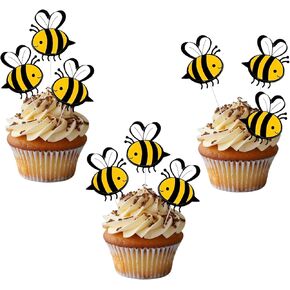 Giantree 30 Pcs Bee Cake Toppers, Double Layer Bee Card Cake Toppers, Bees Cupcake Picks Little Bees Cakes Decorations for Bee-Themed Party Celebrations Weddings Birthday Decorations
