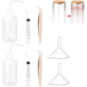 8 Pcs Snow Globe Tumbler Supplies for Glitter, Snow Globe DIY Kit - Plastic Squeeze Bottle Plastic Funnel Tweezers Bent Syringe for Cup Making Tumbler Craft Supplies (Pink)
