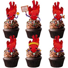 18pcs Red Glitter Heart Dessert Cupcake Topper Pick for Surgical Doctor Nurse Human Anatomy Theme Decorations Men Women Birthday Grad Graduation College Graduation Party Decor Supplies