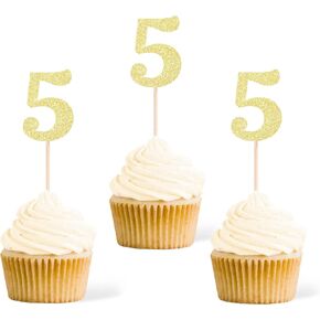 Gexolenu 24 PCS Gold Double-sided 1st Birthday Cupcake Toppers, Glitter Age ONE Cake Picks Decor, First Happy Birthday Party Decorations Baby Shower Anniversary Party Supplies