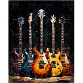 Electric Guitar Collection Paint by Numbers Kit for Adults - DIY Colorful Guitar Display Painting on Canvas 16x20 Inches, Acrylic Paint Set, Suitable for Beginners, Musical Art for Home Decoration