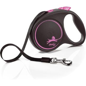 Flexi Black Design Tape Pink Large 5m Retractable Dog Leash/Lead for Dogs up to 50kgs/110lbs