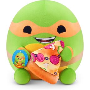 Snackles Ninja Turtles Michelangelo 14" Plush by ZURU, Cuddly Squishy Comfort Plush with Teenage Mutant Ninja Turtles Theme and Pizza Snack Accessory