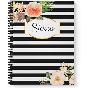 Classic Floral Personalized Notebook/Journal, Laminated Soft Cover, 120 pages of your selected paper, lay flat wire-o spiral. Size: 8.5" x 11". Made in the USA
