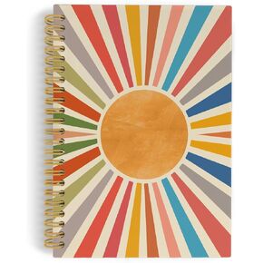 Colorful Boho Sun Spiral Notebook, Boho Journal, Bohemian Sunshine Sunset Sunrise 5.5"x8.3" 164pages Lined Notebooks College Ruled, Vintage Boho Notebook for Office School Supplies