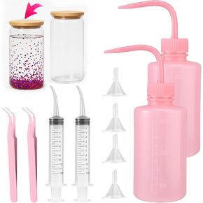 10pcs DIY Snow Globe Tumbler Kit, Snowglobe Glass Cup Kit Contains Curved Spout Pots Bent Syringes Tweezers Funnel Snow Globe Tumbler Supplies for DIY Snowflake Glitter Glass Cup