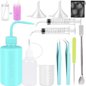 CHENGLAI 12 PCS Snow Globe Tumbler Making Supplies, DIY Tool Kit for Glitter Snow Globe Cups with Plastic Squeeze Water Bottle Tweezers Bent Syringe Funnels, Suitable for DIY Your Crafts