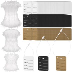 2100Pcs 3" 5" 7" Clear Plastic Fastener Hang Tag Snap Lock with 1.4" x 2" Clothing Price Tags Kit, Plastic Tag Loops Pin Security Loop and Clothes Size Tags for Retail Store Clothing