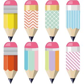 64Pcs Colorful Pencil Paper Cutting Name Tags for Classroom, Preschool Classroom Decorations Classroom Labels Bulletin Board Teacher Decorations for Classroom Name Tags for Desk Name Tags Classroom