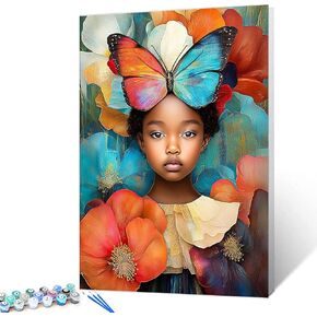 Tucocoo African Girl Girl Garafti Art Paint بأرقام أرقام للمبتدئين للمبتدئين ، والطلاء الفتاة السوداء في الشارع المرعب حسب الرقم ، Diy Acrylic Paint Canvas Colorful Paint Wall Decor 16x20inch (بدون إطار)