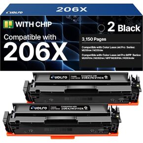 206X Toner Cartridges 2 Black - High Yield Replacement for HP 206X 206A Toner Cartridge Work with HP Color Laserjet Pro MFP M283fdw M283cdw M255dw M283 | 2 Pack for HP 206X Black W2110X W2110A Toner