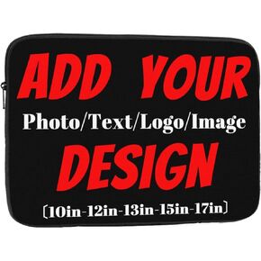 Customize Laptop Protective Case Cover Add Your Own Design Personalized Business Laptop Bag with Photo Text Logo Image Custom Notebook Carrying Bags for Men Women Worker, Black 10 inch
