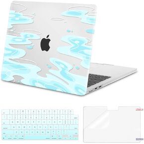 MOSISO Compatible with MacBook Air 13 inch Case 2025 2024 2023 2022 M4 A3240 M3 A3113 M2 A2681, Plastic Hard Shell&Keyboard Cover&Screen Protector for MacBook Air 13.6 inch Case, Aesthetic Blue Wave