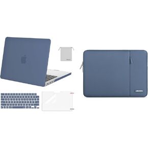Moseso متوافق مع Macbook Pro 14 بوصة الحالة 2024-2021 M3 A2918 A2992 M2 A2779 M1 A2442 Pro Max ، قذيفة صلبة بلاستيكية وحقيبة الأكمام العمودية مع غطاء وغطاء لوحة المفاتيح ودوار الشاشة ، الفولاذ الأزرق الأزرق