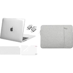 Mosiso متوافق مع MacBook Air 13.6 بوصة العلبة 2022 2023 2024 الإصدار M3 A3113 M2 A2681 مع معرف اللمس ، قذيفة بلاستيكية وغطاء لوحة المفاتيح ووقاية الشاشة ونوع C & Bag مع جيب ، Crystal Clear & Gray