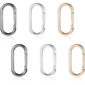 6 Pcs Oval Carabiner Clips Spring Ring Metal Spring O Key Ring Clip Purse Clips Keychain Clip for Keychains Buckle Clasp for Backpacks Purse Keys Bag Strap (1.97 × 0.98 Inch)