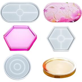 3 Pcs DIY Coaster Silicone Mold, Epoxy Resin Molds Include Round Oval Hexagon, DIY Crafts Tray Molds for Home Decoration Trays, Coasters, Cup Mug Bowl Mat, Candle Holders, Home Decoration