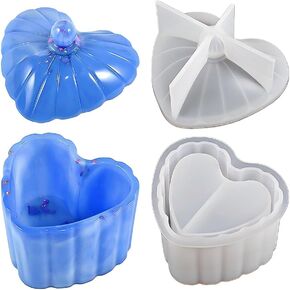 Heart Box Resin Mold,with Lid Epoxy Resin Storage Box Casting Mould DIY Jewelry Trinket Candy Container Silicone Moulds Epoxy Concrete Cement Plaste Candle Vessel Craft Molds