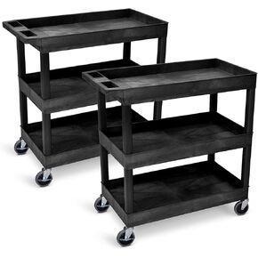 Tubstr 3 مستويات المتداول الأداة المساعدة CART 2 عبوة | كل يدعم ما يصل إلى 300 رطل. عربة الرف الشاقة لتخزين المرآب ، مساحات المكاتب ، واستخدام المطبخ | عربة أداة متينة مع عجلات قفل (أسود ، 32 × 18)