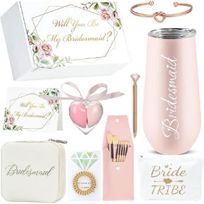 Will You Be My Bridesmaid Proposal Gift Box,Bridesmaids Proposal Gifts Set of 10-Engraved with Bridesmaid 6 oz 304 stainless steels Cup