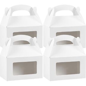 Restaurantware Bio Tek 6 x 3.5 x 3.5 Inch Gable Boxes For Party Favors, 25 Attractive Gift Boxes - Clear PET Window, With Built-In Handle, White Paper Barn Boxes, Greaseproof, For Parties