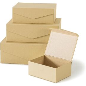 Soul & Lane Kraft Decorative Boxes with Magnetic Lids – Set of 4, Small Reusable Cardboard Gift Boxes for Presents and Wrapping Gifts, Nesting Hinged Lid Storage with Magnetic Closure