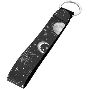 Moon Sun Star Print Wristlet Keychain Lanyard, Hand Wrist Keychain Car Key Holder for Kids Adult, Long Wristlet Lanyard Keychain for Keys, Wallets, and ID Badge Wallet Card Holder