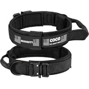 Tactical Custom Dog Collar with Name - Adjustable Customizable Dog Collar with Hook-and-Loop Patches (Black)