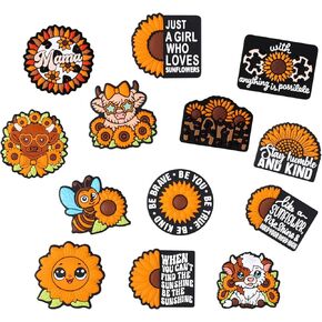 13Pcs Sun Theme Silicone Beads Cartoon Cow Bee Sunflower Silicone Bead Bulk Multicolor Rubber Focal Beads DIY Crafts Loose Spacer Bead for Pens Keychain Bracelet Necklace Lanyard Making