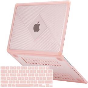 MOSISO Compatible with MacBook Pro 14 inch Case 2025-2021 M4 M3 M2 M1 A3112 A3185 A3401 A2918 A2992 A2779 A2442, Anti-Cracking Heavy Duty Streak Geometric TPU Bumper Hard Case & Keyboard Cover, Pink