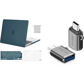 MOSISO USB C to USB Adapter 2 Pack&Compatible with MacBook Pro 14 inch Case 2024-2021 M3 A2918 A2992 M2 A2779 M1 A2442, Hard Shell&Keyboard Cover&Screen Protector&Storage Bag, Deep Teal&Space Gray
