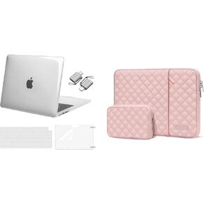 MOSISO Compatible with MacBook Air 13.6 inch Case 2022 2023 2024 Release M3 A3113 M2 A2681, Plastic Hard Shell Case&Keyboard Cover&Screen Protector&Type C&Bag with Small Case, Crystal Clear&Chalk Pink